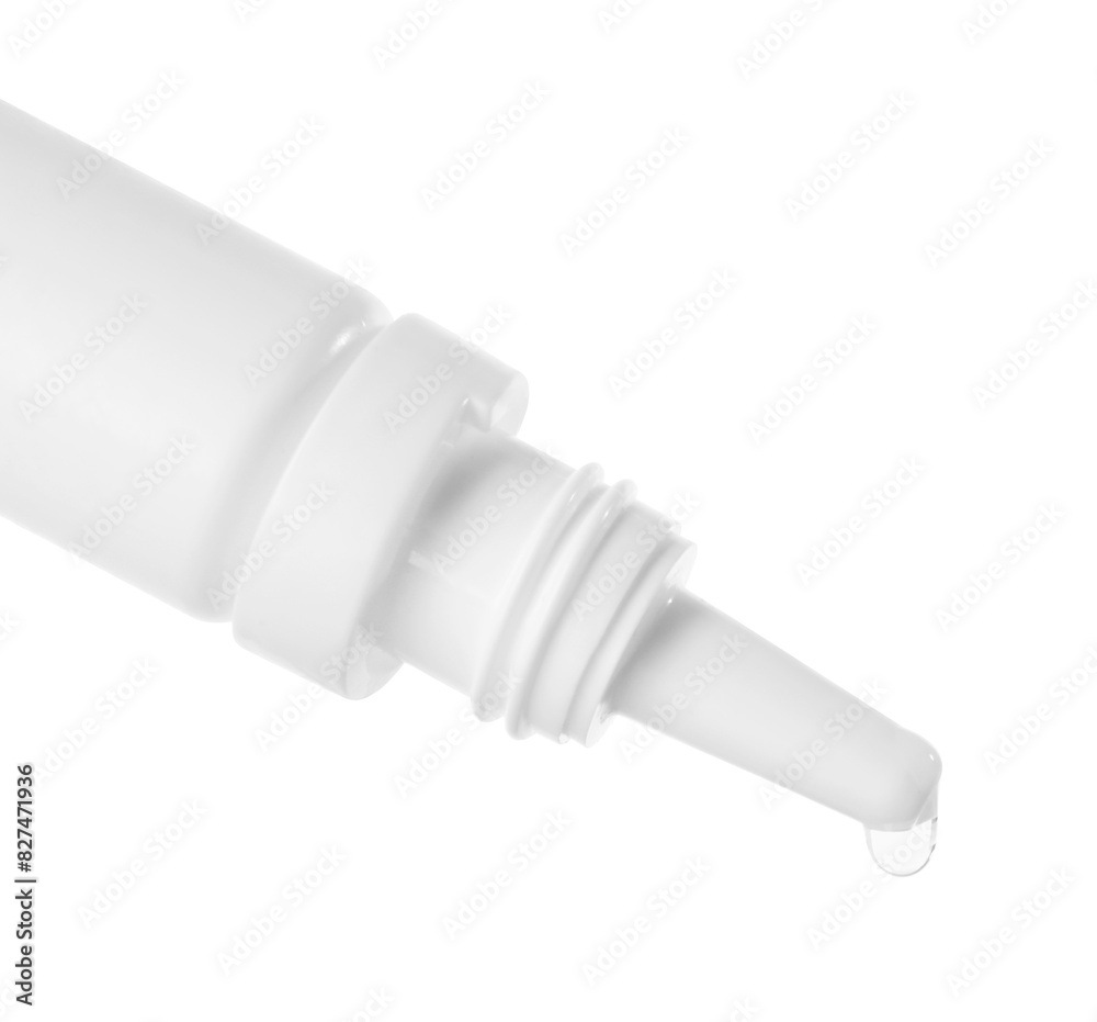 Dripping medical drops from bottle on white background Dripping medical drops from bottle on white background
