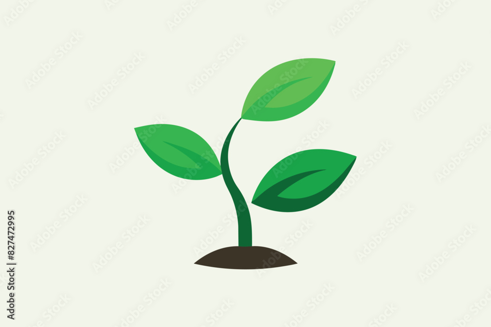 Illustration of a young plant with four bright green leaves and a brown stem growing out of the soil. The background consists of a circular gradient from light blue to dark blue, 