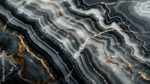 Detailed View of Smooth Polished Onyx Stone with Black and White Veins for Natural Decor and Texture Background