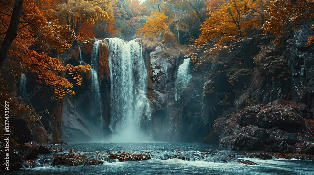 Enchanting glowing waterfall in a mystical fantasy landscape
 Seamless looping 4k time-lapse virtual video animation background. Generated AI