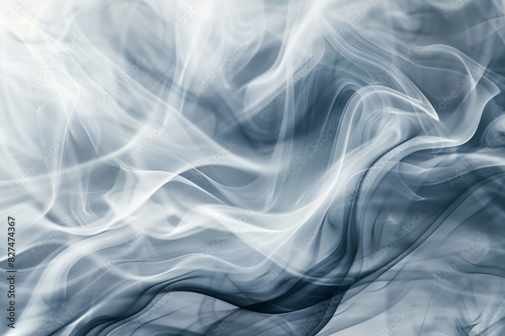 Fototapeta premium Abstract image featuring delicate whisps of smoke swirling against a soothing grey background, creating a dreamlike texture ideal for creative projects or background imagery in various applications