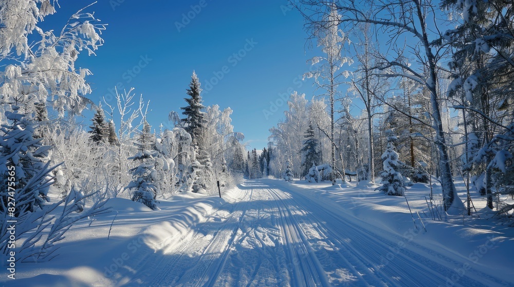 Winter Scenery with Cross Country Skiing Trail Winter Scenery with Cross Country Skiing Trail