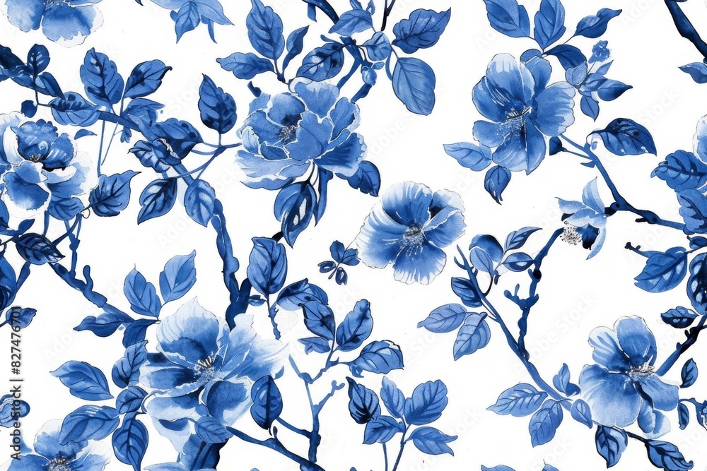 Obraz premium Watercolor Seamless pattern with blue and white