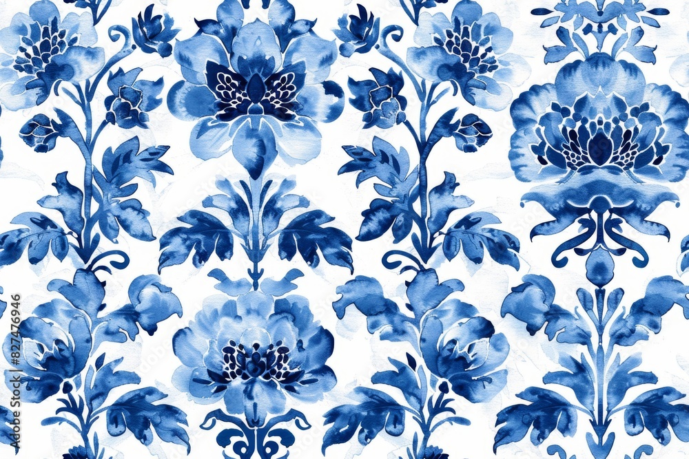Watercolor Seamless pattern with blue and white Watercolor Seamless pattern with blue and white