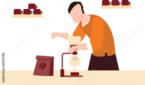 The boy is making coffee.
