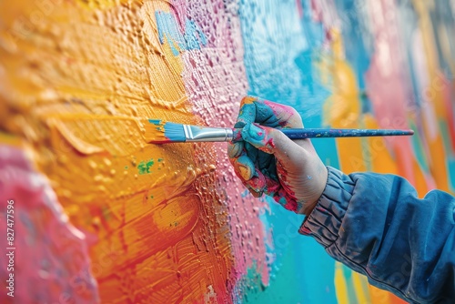 Hand Painting Colorful Mural Close-up
