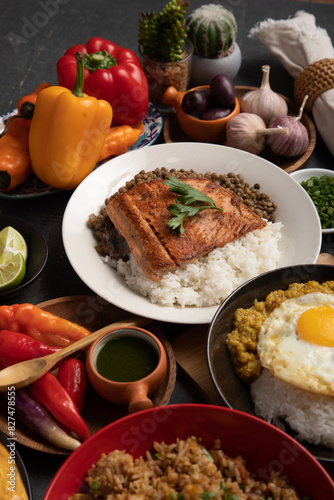 Buffet table full of lunch assorted dishes Peru Peruvian food