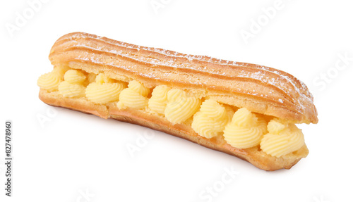 Foto Delicious eclair filled with cream isolated on white