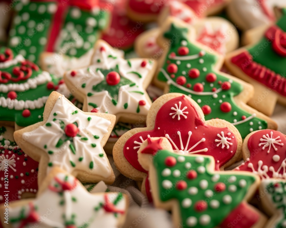 Assorted Christmas-themed cookies decorated with colorful icing