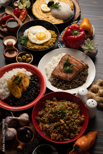 Buffet table full of lunch assorted dishes Peru Peruvian food