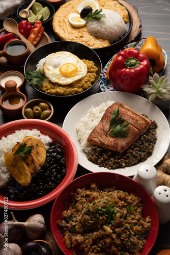 Buffet table full of lunch assorted dishes Peru Peruvian food