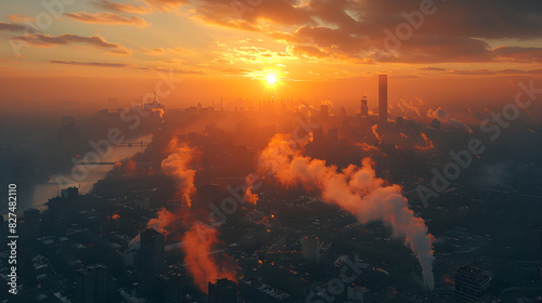 City Skyline Shrouded in Toxic Smog from Industrial Factories Concept Industrial Pollution Environmental Concerns Urban Development Air Quality Sustainability