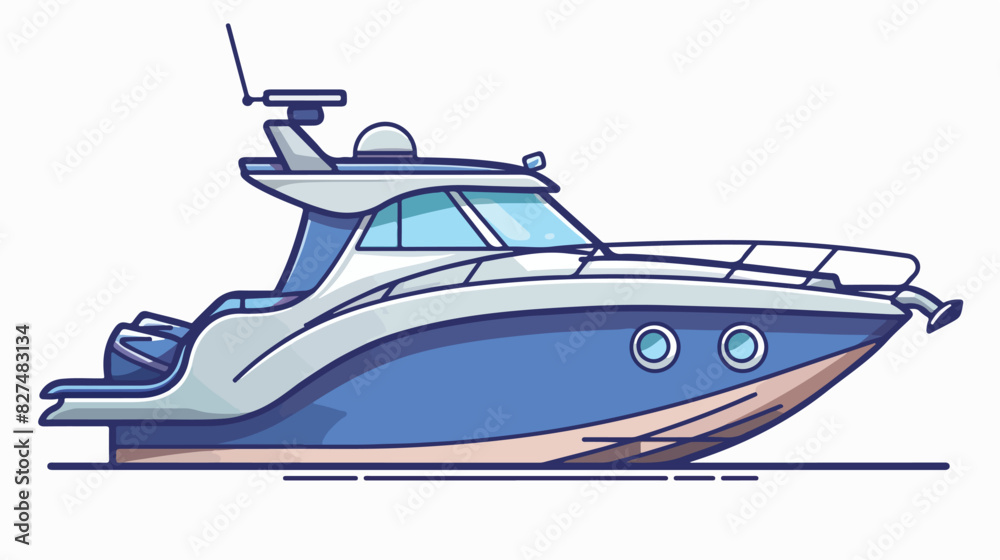 Cabin cruiser color icon. Fast coast boat Cartoon vector
