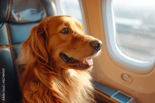 A  dog in an airplane cabin