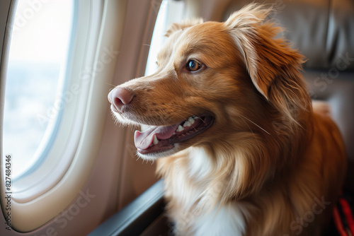 A  dog in an airplane cabin