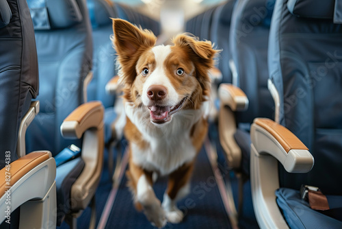 A  dog in an airplane cabin
