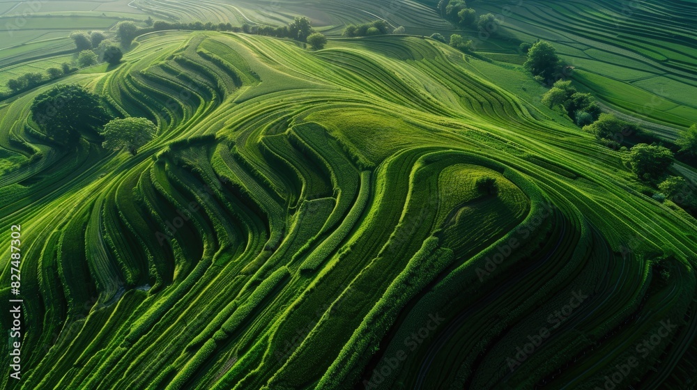 Captivating aerial view of picturesque terraced farmland
