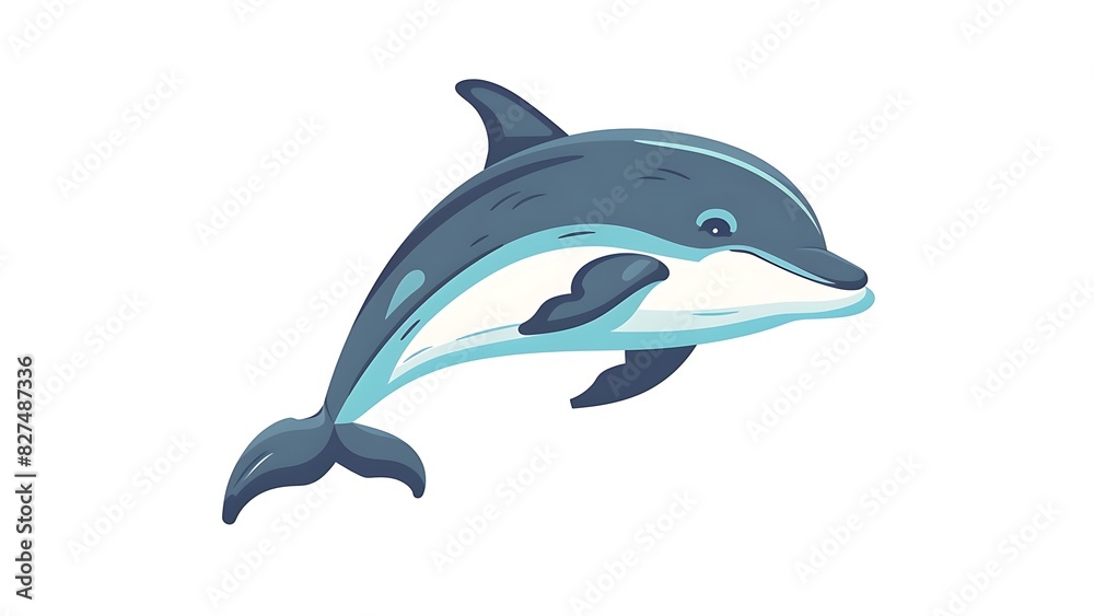 Fototapeta premium friendly cute blue sea mammal dolphin jumping illustration generative ai