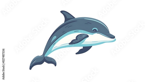 friendly cute blue sea mammal dolphin jumping illustration generative ai