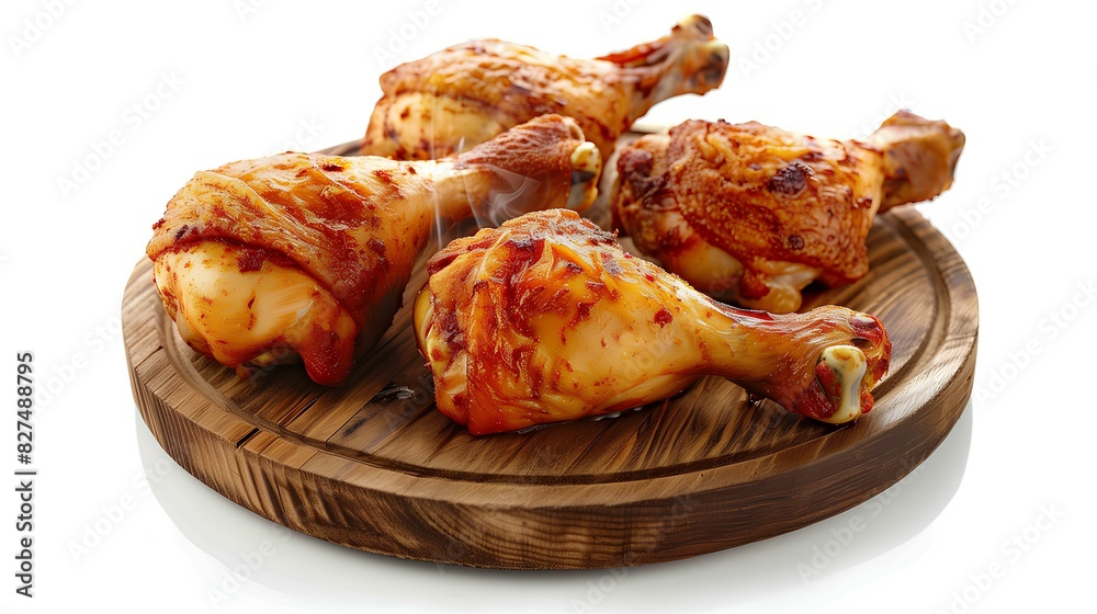 Delicious spicy grilled chicken Serve with a wooden plate. in the white background. Delicious spicy grilled chicken Serve with a wooden plate. in the white background.