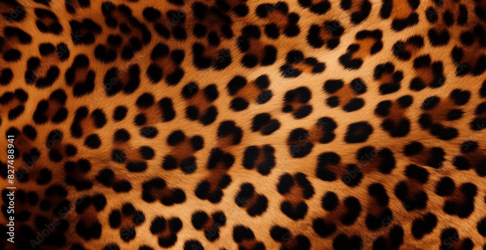 Detailed view of leopard print fabric with distinctive spots and pattern Detailed view of leopard print fabric with distinctive spots and pattern