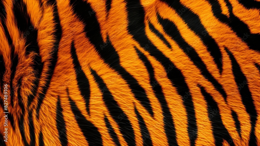 Detailed view of a tigers skin showcasing its distinct stripes and patterns, captured up close Detailed view of a tigers skin showcasing its distinct stripes and patterns, captured up close