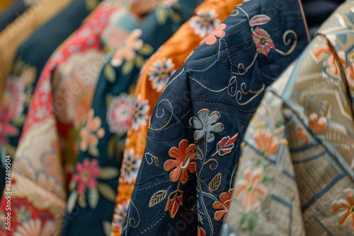 Close Up of Colorful Fabric with Floral Embroidery
