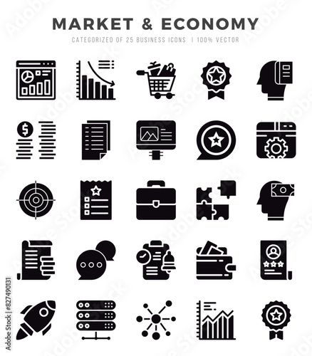 Vector icons set of Market & Economy. Glyph style Icons.
