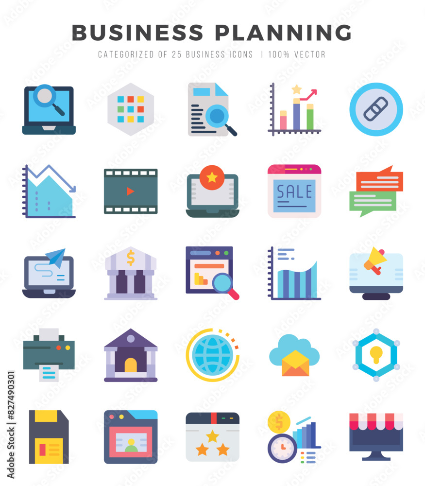 Business Planning icons set. Collection of simple Flat web icons. Business Planning icons set. Collection of simple Flat web icons.