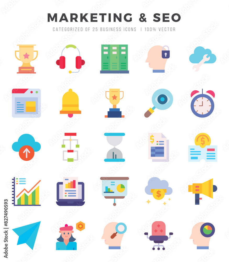 Marketing & Seo Icons Pack Flat Style. Vector illustration. Marketing & Seo Icons Pack Flat Style. Vector illustration.