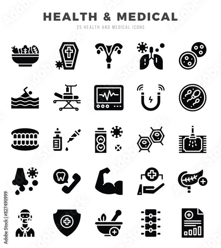 HEALTH & MEDICAL icons Pack. Glyph icons set. HEALTH & MEDICAL collection set. Simple vector icons. photo