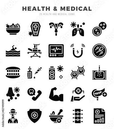 HEALTH & MEDICAL icons Pack. Glyph icons set. HEALTH & MEDICAL collection set. Simple vector icons.