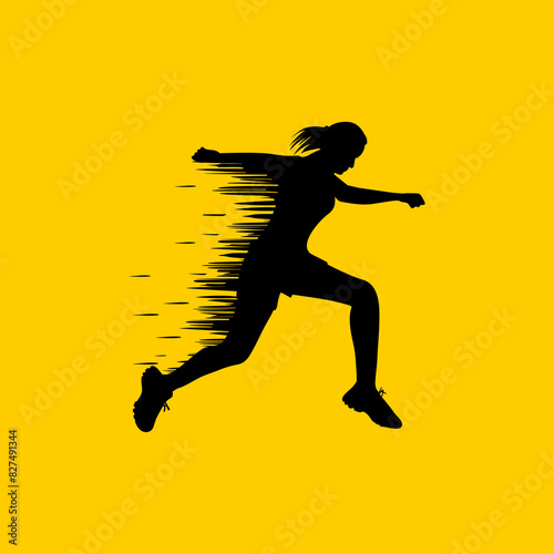 female silhouette jumping high with running vector illustration