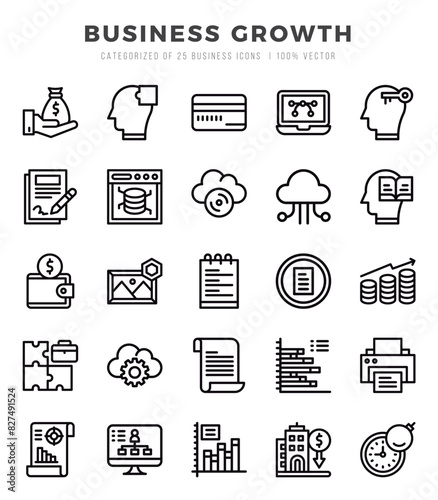 Simple Set of Business Growth Related Vector Lineal Icons.