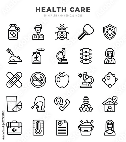 HEALTH CARE Lineal icons collection. Lineal icons pack. Vector illustration