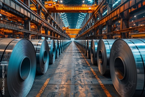 A large steel factory with rolls of steel.