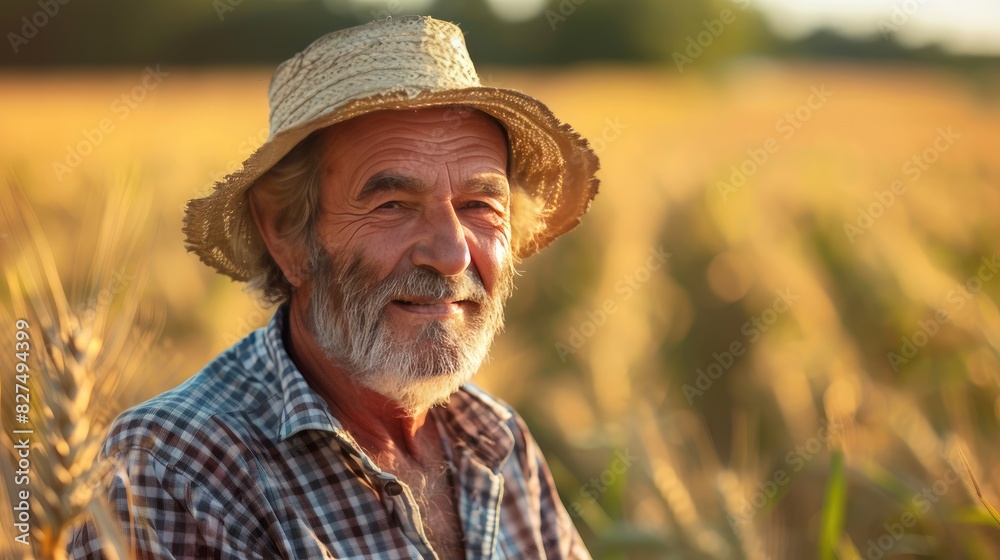 Fototapeta premium happy male farmer on the background of the field. Selective focus