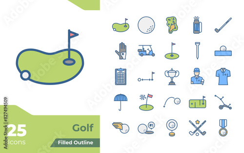 Golf Sport Filled Color Icons