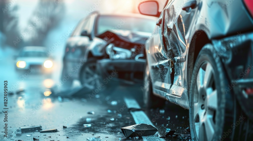 road accident on a city street, a broken car after a road accident on the side of the road. car accident insurance road accident on a city street, a broken car after a road accident on the side of the road. car accident insurance