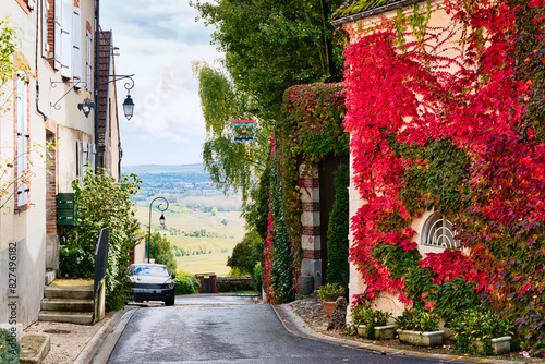 Colorful street in Hautvillers in the autumn of 2017 photo