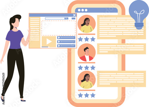 The girl is looking at the list of top content writers.