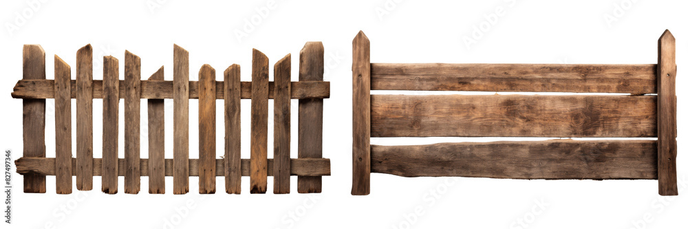 Collection of old Rustic wooden fence isolated on white background Collection of old Rustic wooden fence isolated on white background