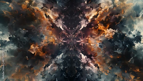 A digital artwork of a symmetrical pattern being disrupted by a chaotic asymmetrical force symbolizing the idea of symmetry breaking in chaotic systems. photo