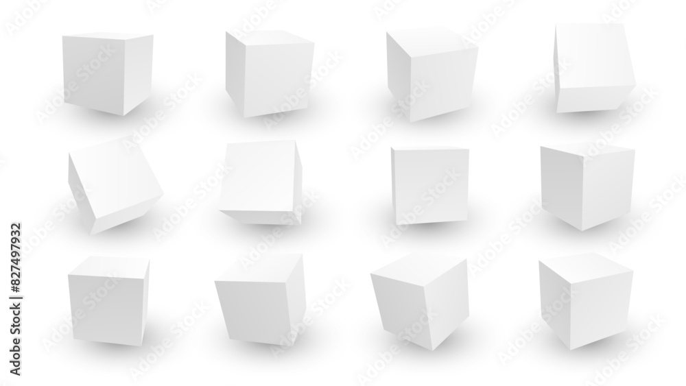 3D White Cube Blocks on White Background. 3D Perspective White Boxes. Vector Illustration for Your Design. 3D White Cube Blocks on White Background. 3D Perspective White Boxes. Vector Illustration for Your Design.