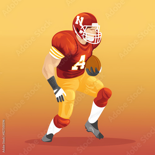 American Football Player with Ball in field,Cartoon quarterback picture,vector illustration cartoon.