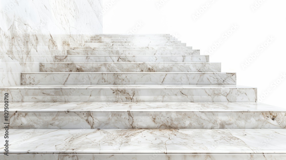 Elegant marble staircase with rising steps, a person walking up, isolated on white background, copy space Elegant marble staircase with rising steps, a person walking up, isolated on white background, copy space