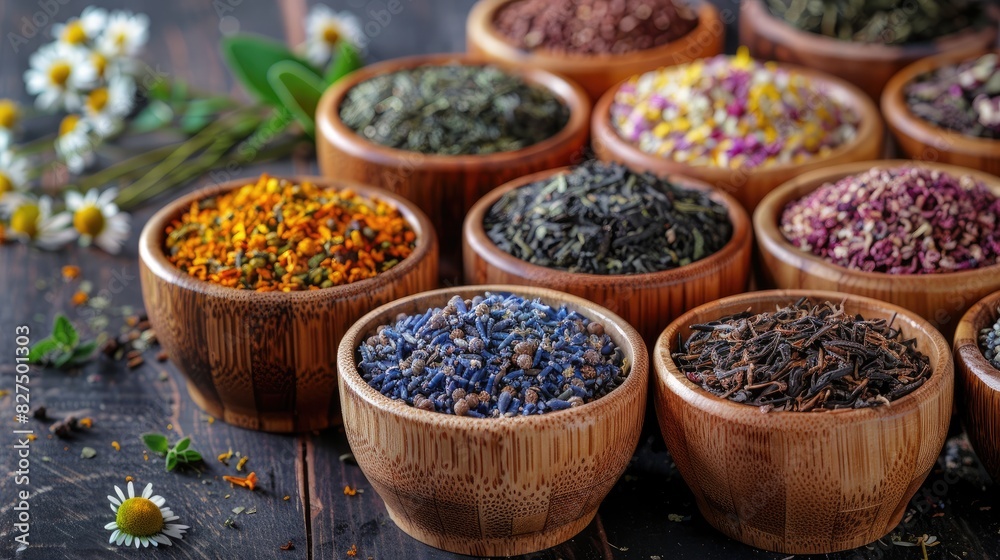 assorted dried herbs and flowers. Selective focus assorted dried herbs and flowers. Selective focus