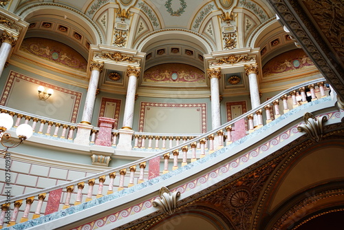 Details of the stairs of Roman University of Bucharest, Romania photo