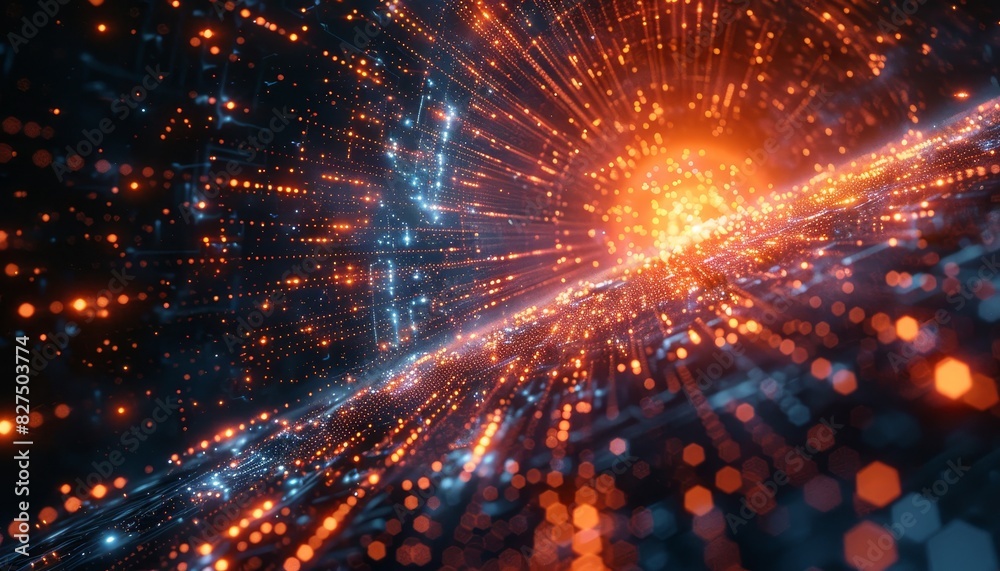 A bright orange and blue light show with a lot of dots by AI generated image A bright orange and blue light show with a lot of dots by AI generated image