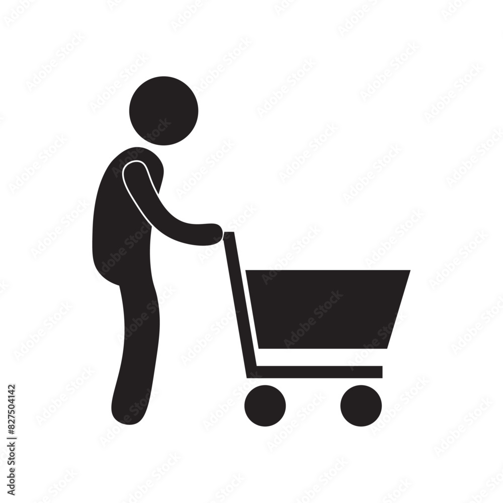 vector flat icon of people shopping with shopping cart vector flat icon of people shopping with shopping cart